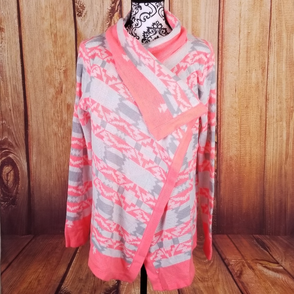 B Sharp Open Front Draped Cardigan Aztec